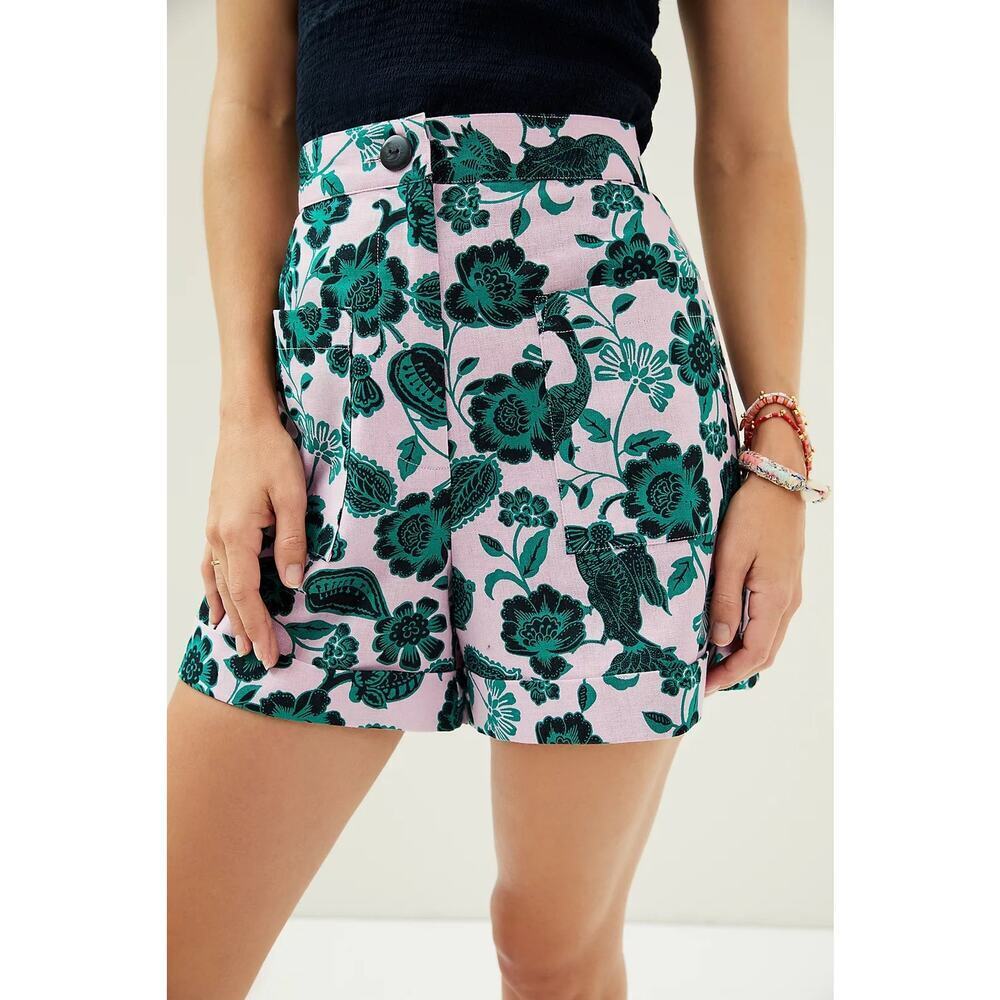 Corey Lynn Calter Anthropologie Gardenia Floral Shorts Pink Green Size Small